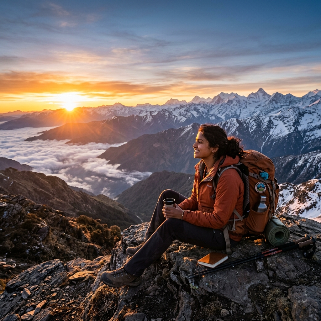 Adventurous traveler in the mountains